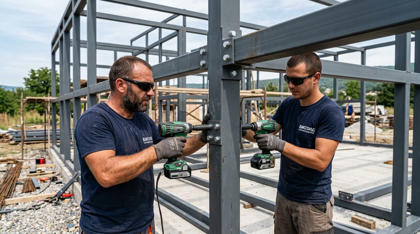 Сглобяване на масивна метална конструкция с болтови връзки